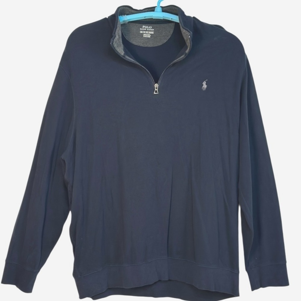 Polo Ralph‎ Lauren Navy Blue Quarter Zip Casual Sweatshirt Layering Piece XXL